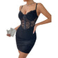 Women's Solid-Color Lace-trimmed Fishbone-Button Slip Dress