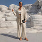 Fashion Graceful Plus Size Women's Long Sleeve Cardigan Two-piece Set Casual Solid Color Suit