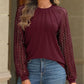 Women's Lace Patchwork Round Neck Pleated Long Sleeve Top