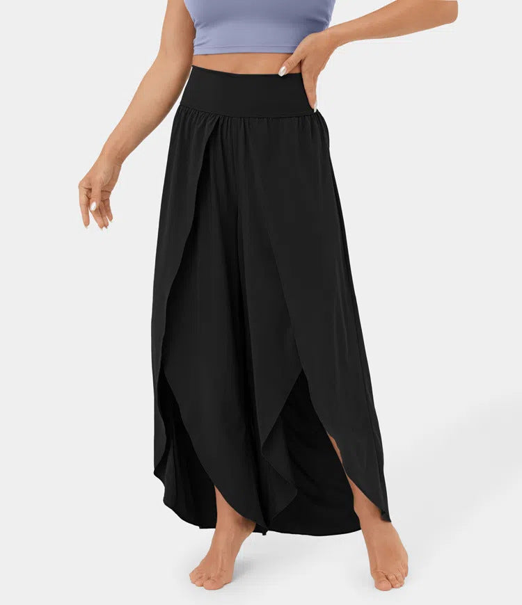 Pantalon de yoga ample fendu, taille haute, élastique, jambes larges, mode femme, vêtements polyvalents