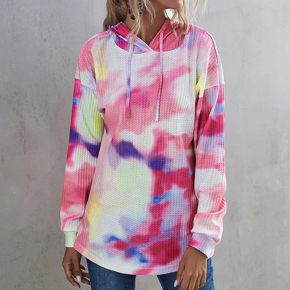 Tie-dye Print Gradient Hood Women's Sweater Top