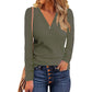 Button V-neck Versatile Long-sleeved T-shirt