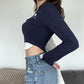 Women's Street Fashion Print Long Sleeve Plunging T-shirt