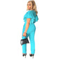 Women's Fashion Deep V Midriff-baring Top Straight-leg Trousers Casual Two-piece Suit