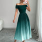 Elegant Off-shoulder Pleated Gradient-color Bodycon Dress For Women