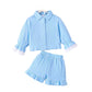 Solid Color Shirt With Ruffled Shorts Two-piece Set
