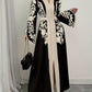 Women's V-neck Long Cardigan Printed Flared Long-sleeve Lace-up Dress