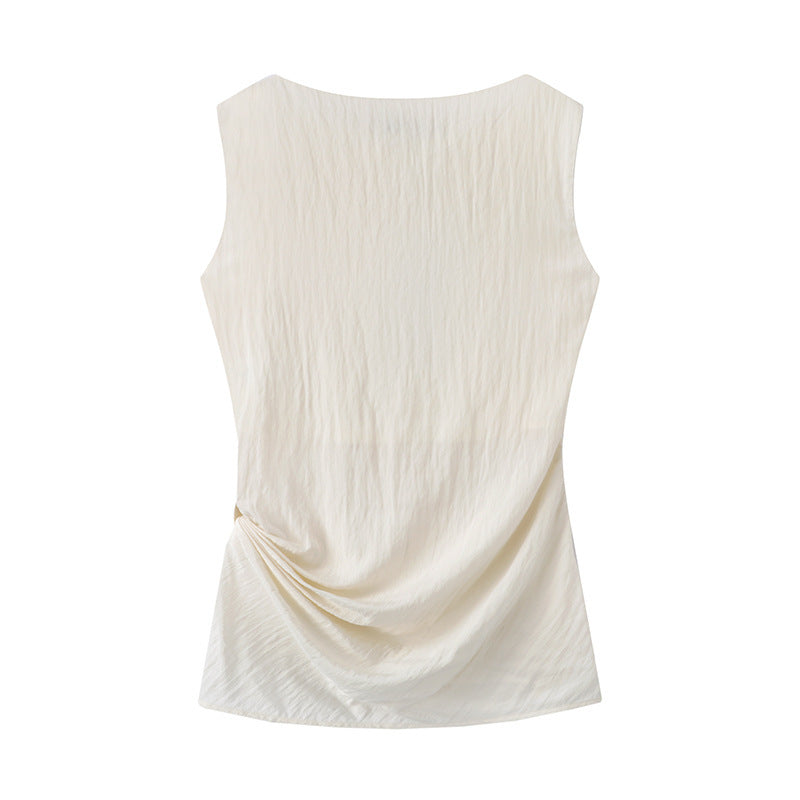 Solid Color Sleeveless Top High Waist Casual Pants Suit