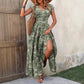 Printed V-neck Waist-tight Long Dress