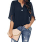 Women's Short Sleeve Elegant Casual Solid Color V-Neck Chiffon Shirt