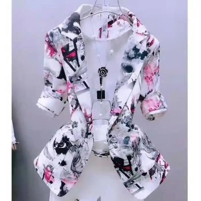 Thin Cardigan Sunscreen Printed Coat Slim-fitting Suit