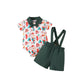 Baby Boys' Christmas Printing Short Sleeved Kazakhstan Suspender Pants Gentleman Suit