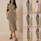 Fitted-waist Crew-neck Short-sleeve Womens Maxi Dress