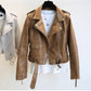 Slim Slimming Snake Print Biker Jacket Brown Jacket