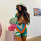 Lapel Color Block Stitching Long-sleeved Jumpsuit