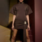 Fitted Half-sleeve Dress With A Tie Ruffles And A Cinched Waist