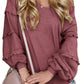 Women's Long-sleeve Shirt Off-shoulder Loose Ruffled Shirt Waffle