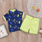 Ensemble chemise à manches courtes et short imprimé dinosaure bleu