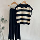 Half-Chain-Link Pattern Knitted Sleeveless Top And Wide-Leg Pants Set