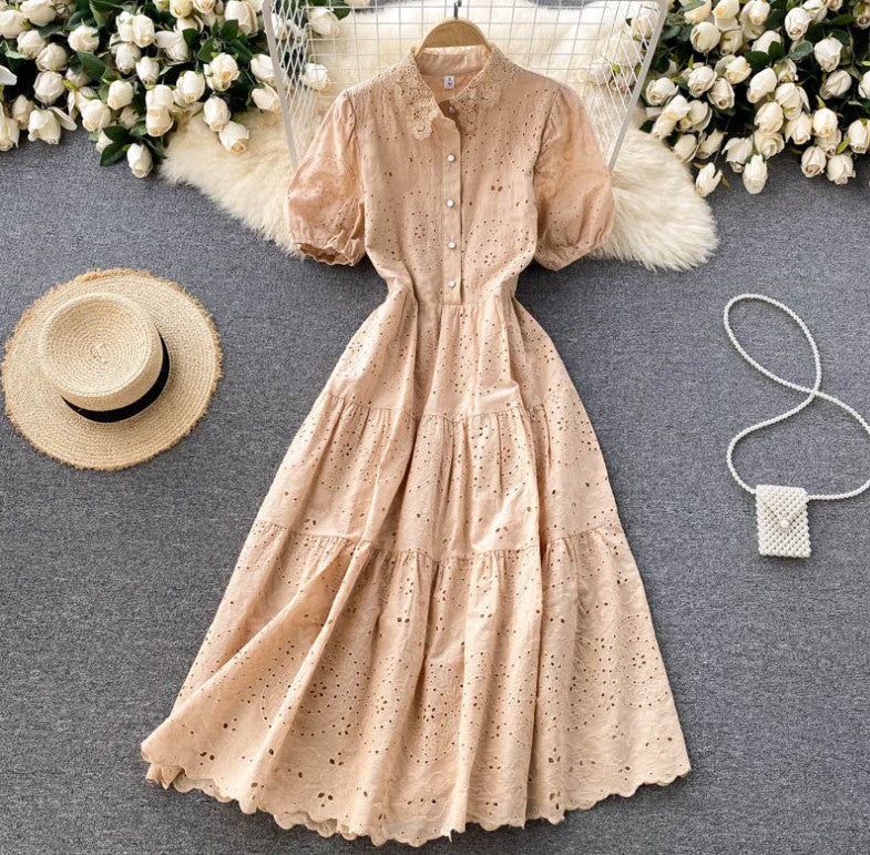 Breasted Slim-fit Mid-length Design Hollow-out First Love Dress