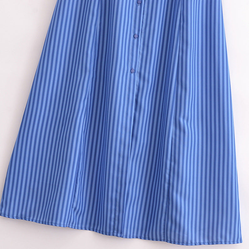 Striped Lapel Single Breasted Sleeveless Lace Up Slim Fit Dress Women