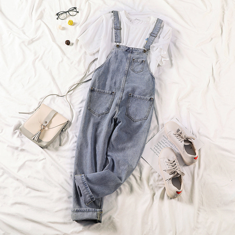 Salopette en jean de couleur unie pour femme
