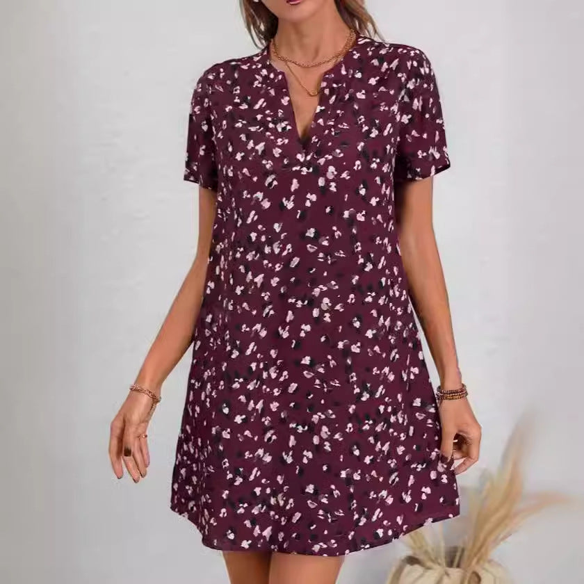 Women's Printed Short-sleeved Mid-length Shirt Dress