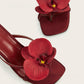Wine Red Meiko Flower Decorative Flip-toe Square Toe High Heel Sandals
