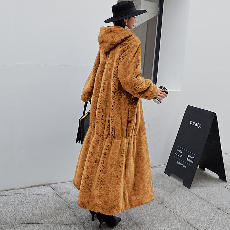 Nouveau manteau de fourrure pour femme, manteau long à capuche