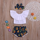 Two-color Baby Ruffled Collar Flower Shorts Headscarf Three-piece Set