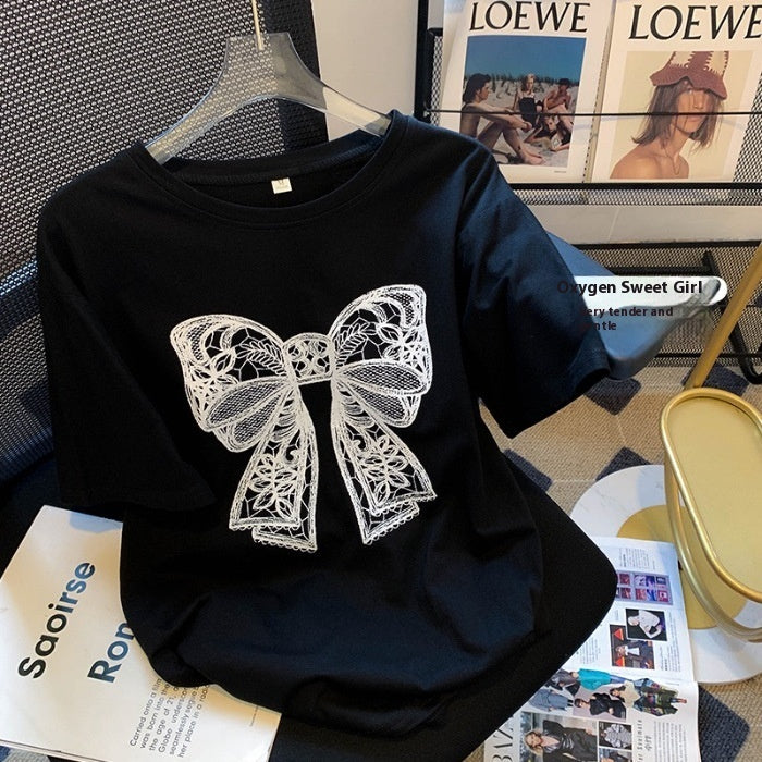 Nouveau t-shirt à manches courtes imprimé nœud papillon pour femme