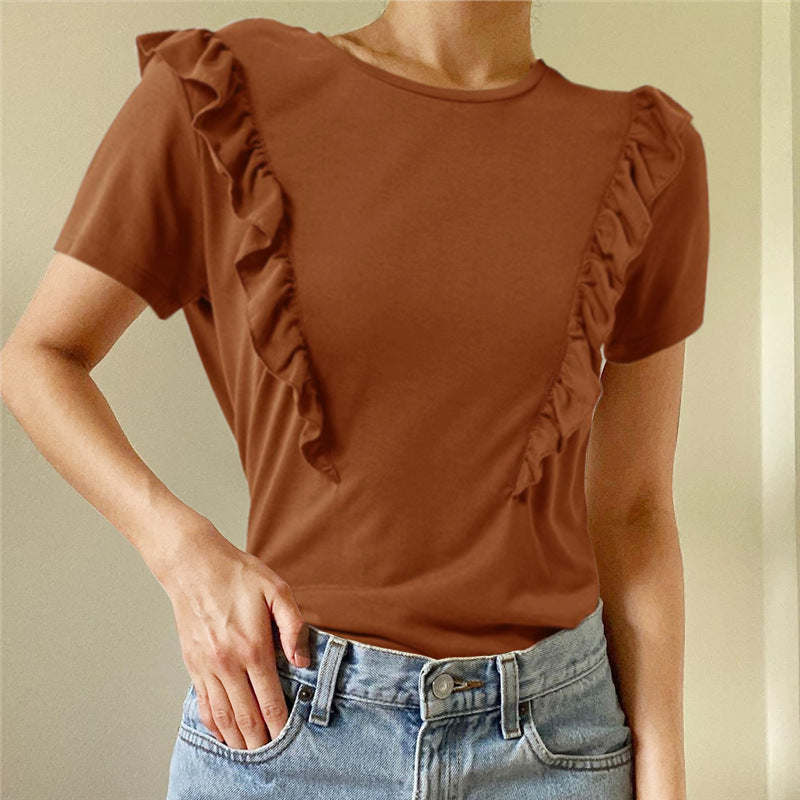 Loose Crew Neck Short Sleeve Solid Color Women's T-Shirt