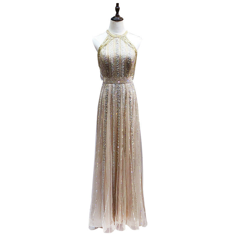 Robe de banquet slim champagne tendance pour femme