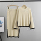 Color-Block Crew-Neck Top And Slit Skirt Chic Knit Set