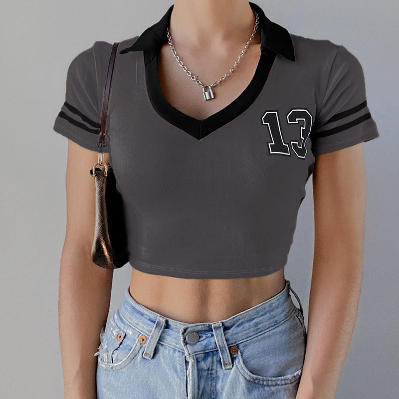 Girls' Slim And Navel Exposed Short Sleeve Top