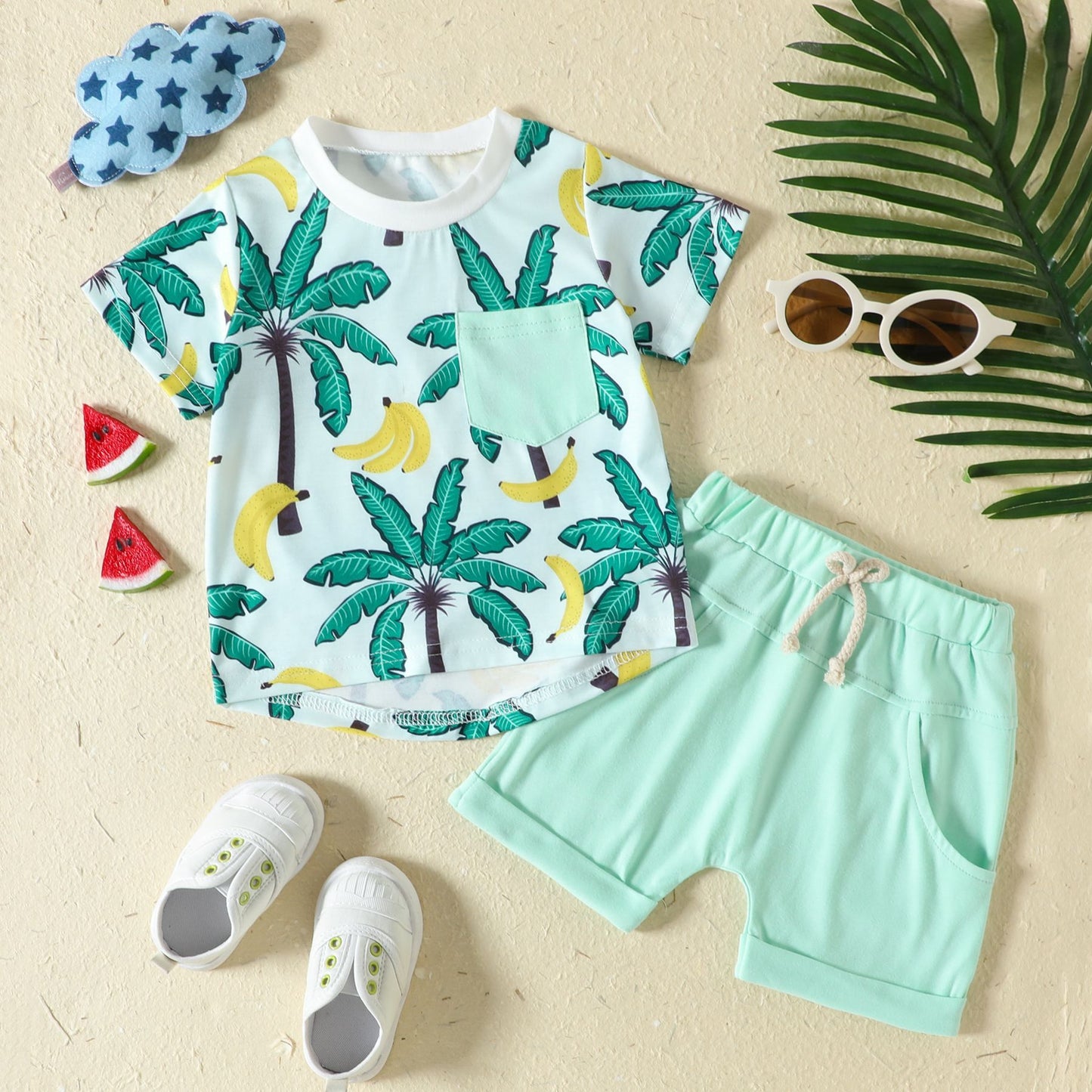 Ensemble t-shirt et short imprimé forêt tropicale style sport