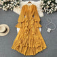Fashion Solid Color And V-neck Ruffled Flared Sleeve Dress