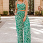 Women's Fashionable Digital Printing Suspender Wide-leg Trousers Suit