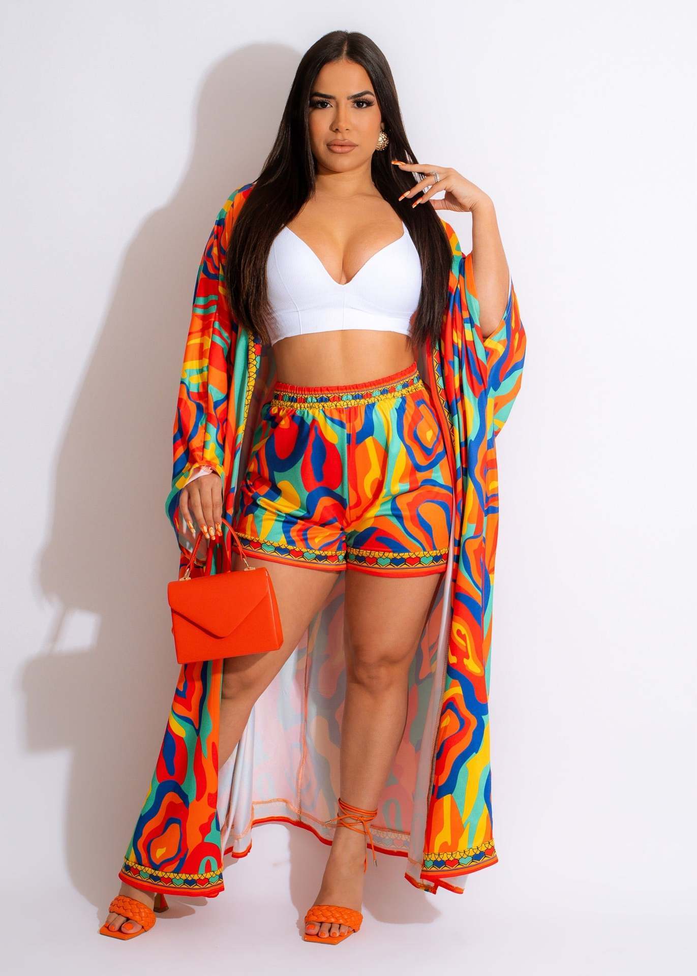 Ensemble deux pièces chemise longue imprimée et short tendance pour le printemps et l'été