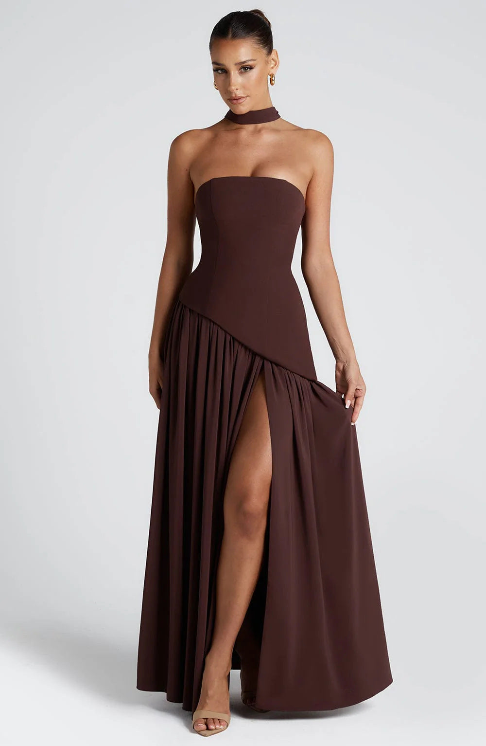 Fashion Backless Tube Top Color Split Dress