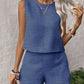 European And American Solid Color Women Sleeveless Vest Shorts Casual Fashion Two-piece Set