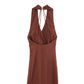 Summer Linen Blended Gold Inlaid Halter Dress