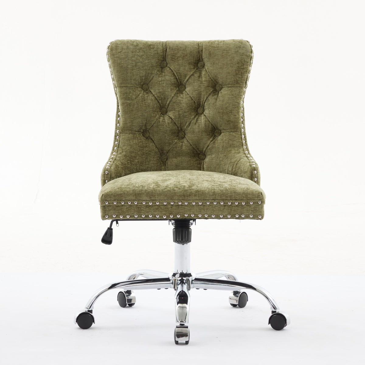 A&A Furniture Office Chair,Modern Chenille Upholstered Tufted Button Home Office Chair With Chrome Metal Base,Adjustable Desk Chair Swivel Office Chair Gree