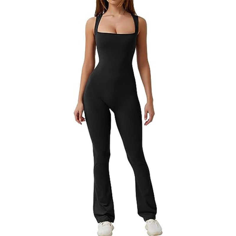 Solid Color Square Collar Vest Seamless Yoga Exercise Flared Pants