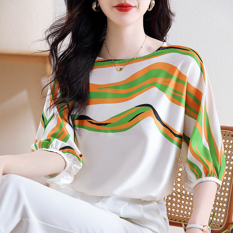 Women's Pullover Chiffon Shirt Striped Top