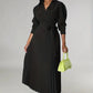 V-neck Long-sleeve Coat-pressed Dress With A Cinched Waist For Women