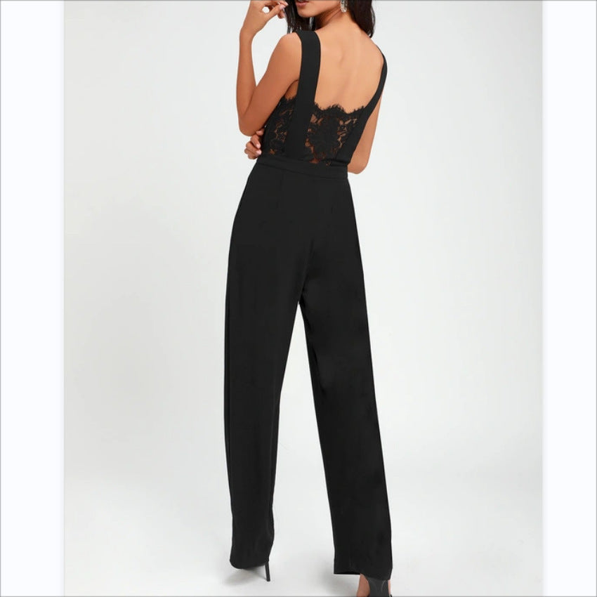 Lady's One-piece Trousers Lace Backless Deep V