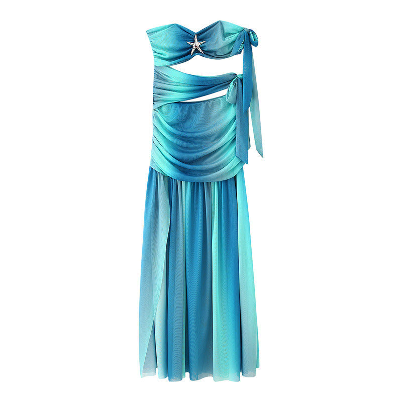 Casual Slimming And Fashionable  Tube Top Slit Dress