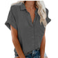 Short Sleeve Ladies Lapel Button Button Shirt Top