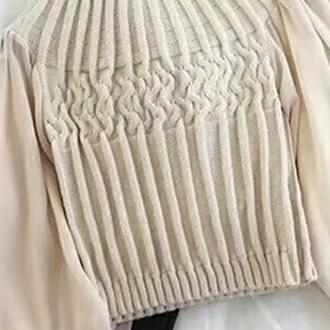 Round Neck Lantern Sleeve Chiffon Patchwork Sweater
